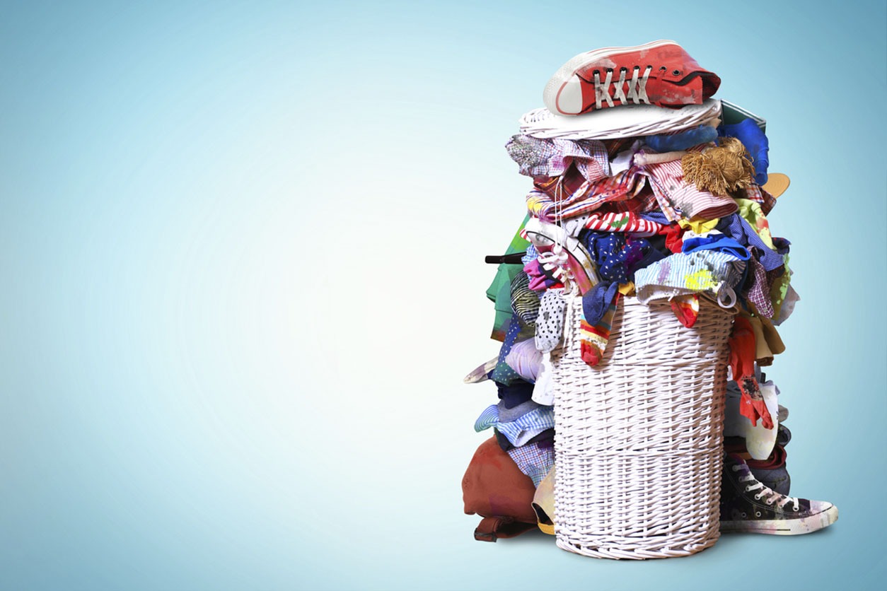 Clothes washed are hanging on a hanger.